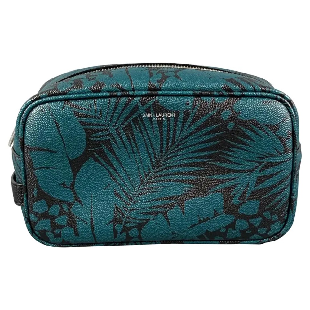 Saint Laurent Printed Leather/Canvas Toiletry Pouch with Silver Zip